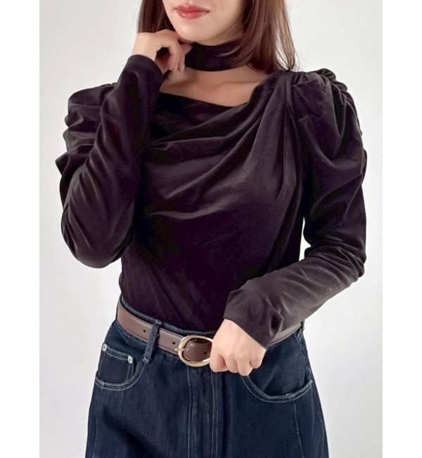 dazzlin「チョーカー付ドレープシアーベロアトップス」|Tシャツ・カットソー|