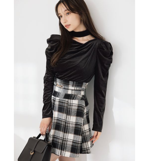 dazzlin「チョーカー付ドレープシアーベロアトップス」|Tシャツ・カットソー|ブラック