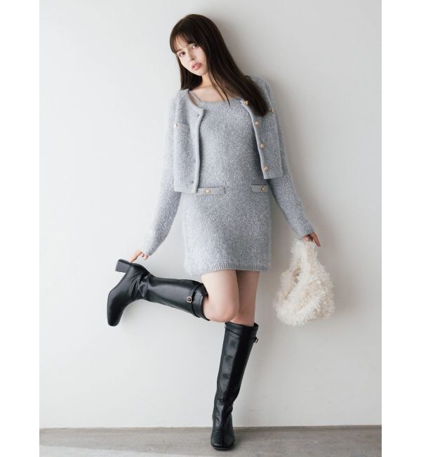 dazzlin「【セット対応】ヘアリーニットジャケット」|ノーカラージャケット|