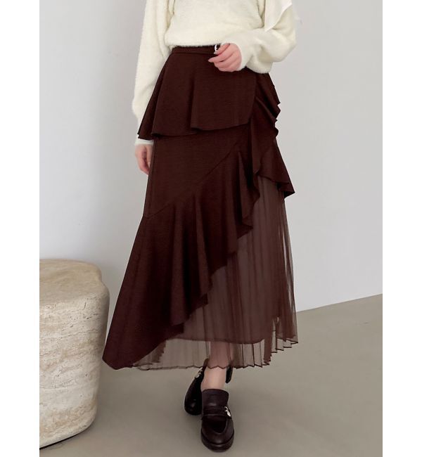 dazzlin「【追加生産分/新色追加】アシメプリーツマーメイドスカート」|スカート|ブラウン