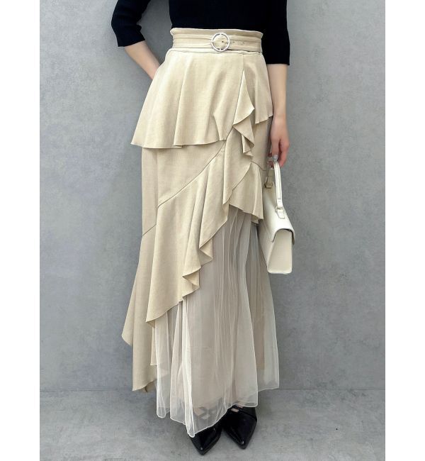 dazzlin「【追加生産分/新色追加】アシメプリーツマーメイドスカート」|スカート|ベージュ