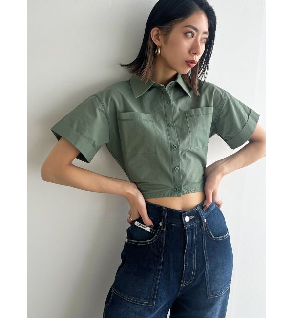 EMODA「サイドオープンクロップドシャツ」|シャツ・ブラウス|カーキ