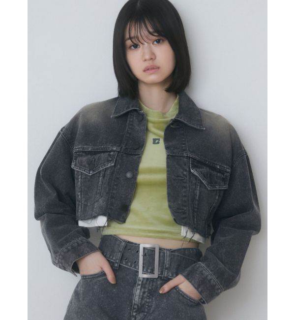 EMODA「カットオフクロップドデニムジャケット」|デニムジャケット|ブラック