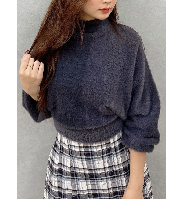 MERCURYDUO「ボトルネックミニシャギーロングスリーブニット」|ニット・セーター|グレー