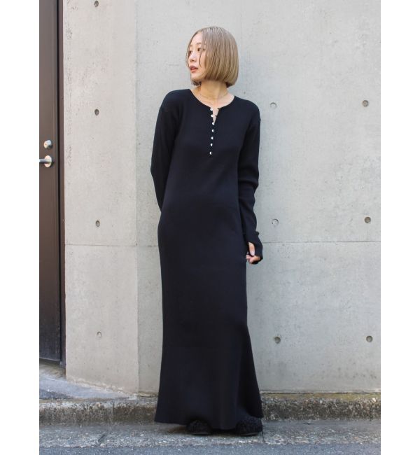 Ungrid「ヘンリーネックニットワンピース」|ワンピース|ブラック