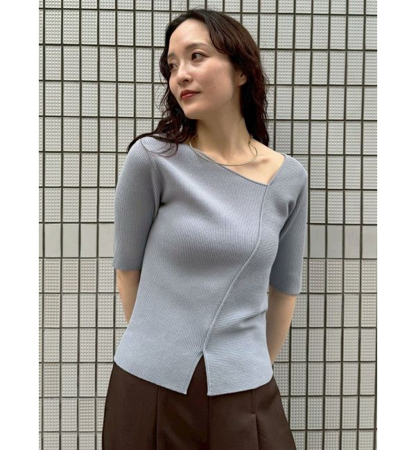 LAGUNAMOON「アシンメトリーリブスリットニットプルオーバー」|ニット・セーター|