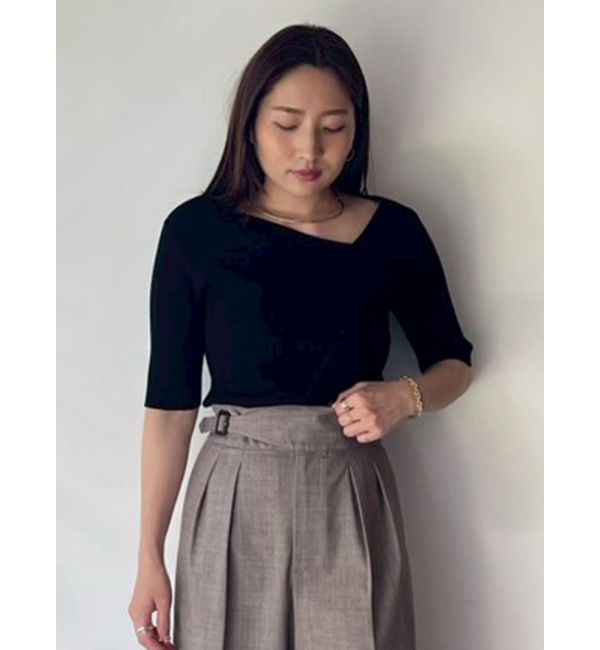 LAGUNAMOON「アシンメトリーリブスリットニットプルオーバー」|ニット・セーター|