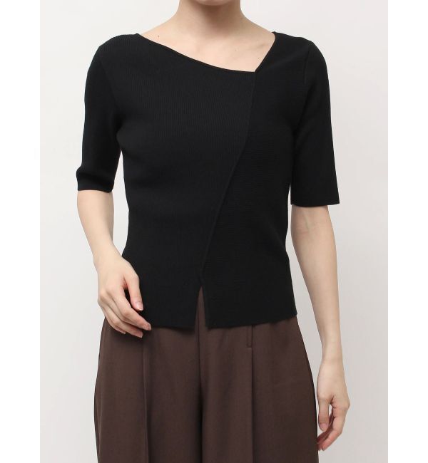 LAGUNAMOON「アシンメトリーリブスリットニットプルオーバー」|ニット・セーター|ブラック