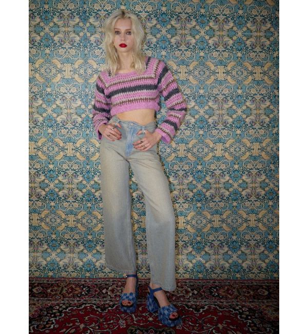 EVRIS「ボーダーメッシュショートニットトップス」|ニット・セーター|