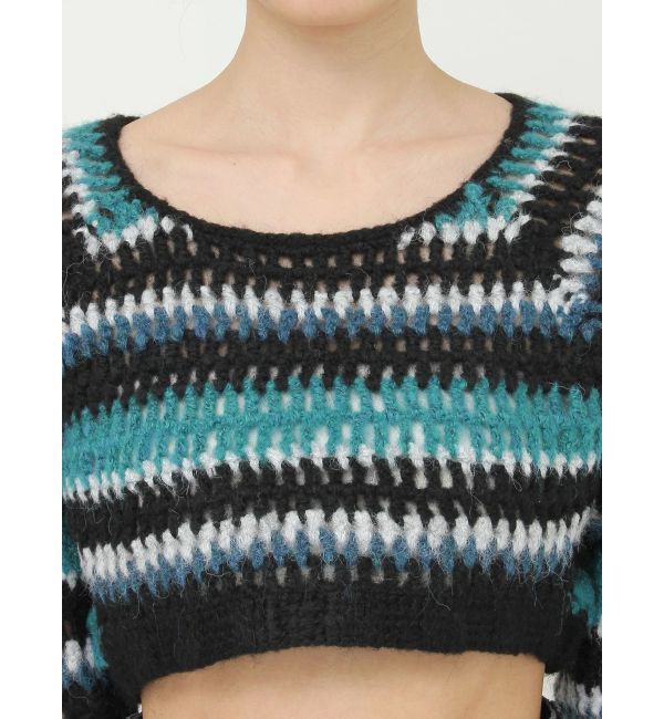 EVRIS「ボーダーメッシュショートニットトップス」|ニット・セーター|