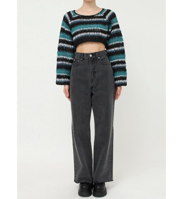 EVRIS「ボーダーメッシュショートニットトップス」|ニット・セーター|