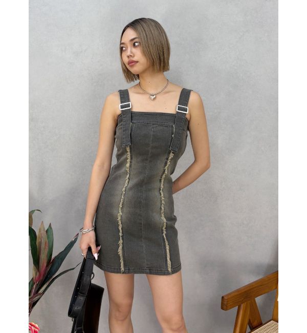 EVRIS「デニムフリンジジャンスカ」|ジャンパースカート|