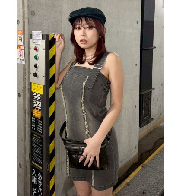 EVRIS「デニムフリンジジャンスカ」|ジャンパースカート|