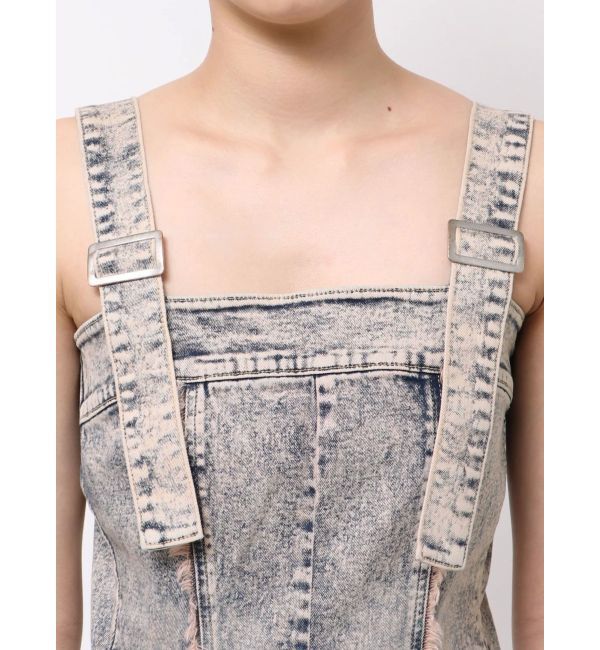 EVRIS「デニムフリンジジャンスカ」|ジャンパースカート|