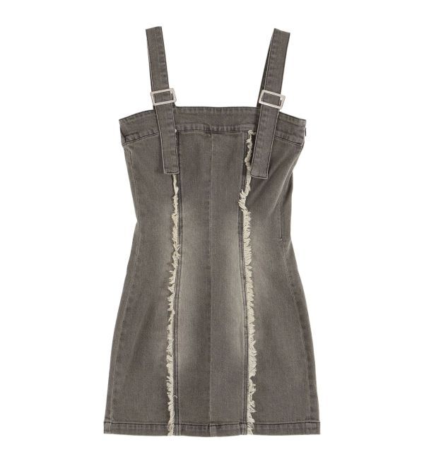 EVRIS「デニムフリンジジャンスカ」|ジャンパースカート|