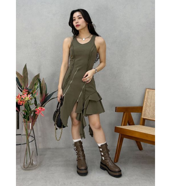 EVRIS「アシンメトリージップタンクワンピース」|ワンピース|