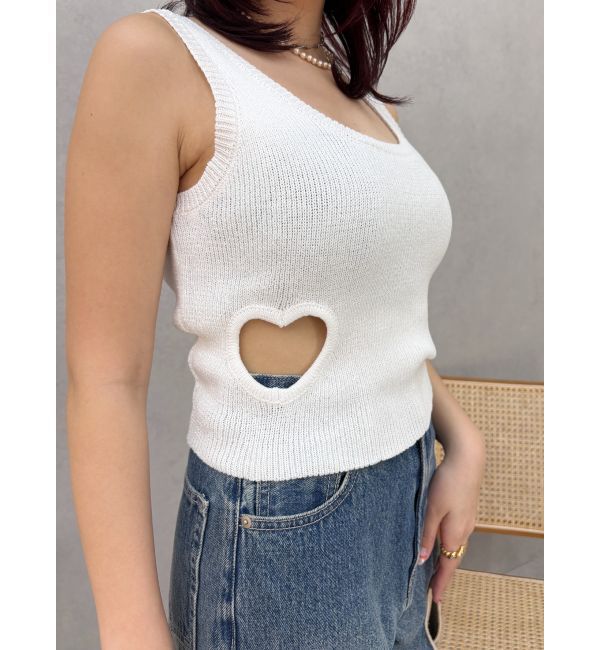 EVRIS「ハートカッティングニットトップス」|タンクトップ|ホワイト