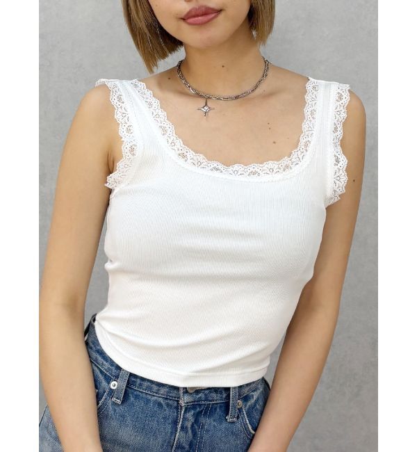 EVRIS「レースドッキングリブタンクトップ」|タンクトップ|ホワイト