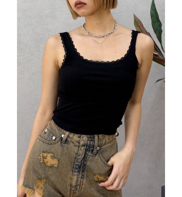 EVRIS「レースドッキングリブタンクトップ」|タンクトップ|ブラック