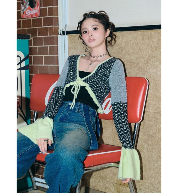 EVRIS「オリジナルパターンショートニットカーディガン」|ニット・セーター|イエロー