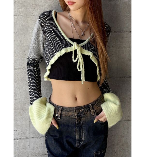 EVRIS「オリジナルパターンショートニットカーディガン」|ニット・セーター|