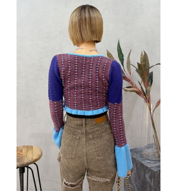 EVRIS「オリジナルパターンショートニットカーディガン」|ニット・セーター|