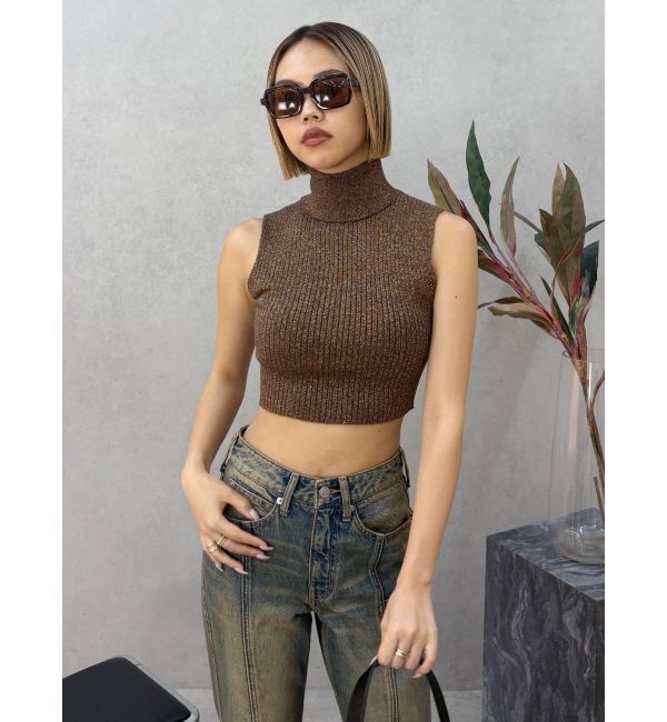 EVRIS「ラメニットノースリーブ」|ニット・セーター|ブラウン