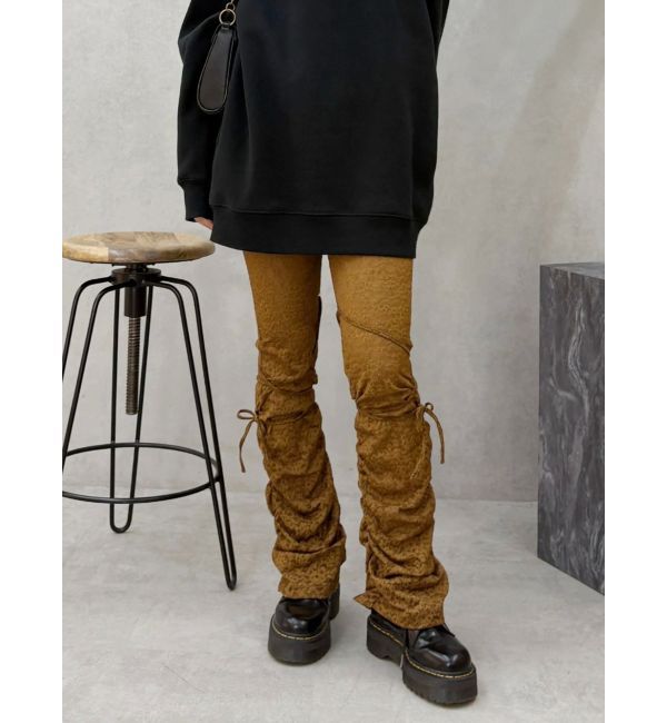 EVRIS「レースギャザーフレアレギンス」|その他|ブラウン