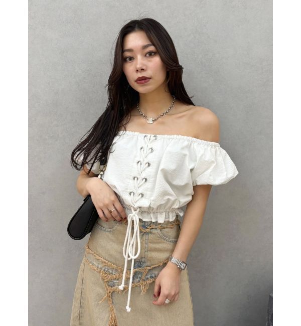 EVRIS「レースアップオフショルトップス」|シャツ・ブラウス|