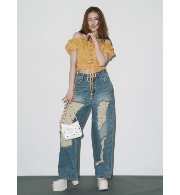 EVRIS「レースアップオフショルトップス」|シャツ・ブラウス|