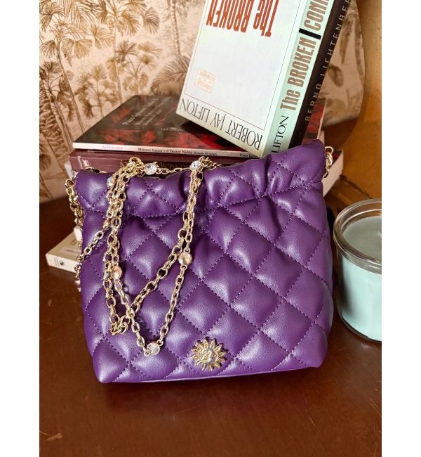EVRIS「キルティングビジューチェーンミニBAG」|ショルダー・メッセンジャー|パープル