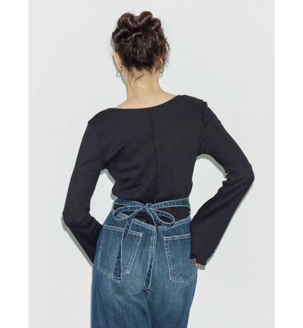 EVRIS「バックリボンワイドデニムパンツ」|デニム|