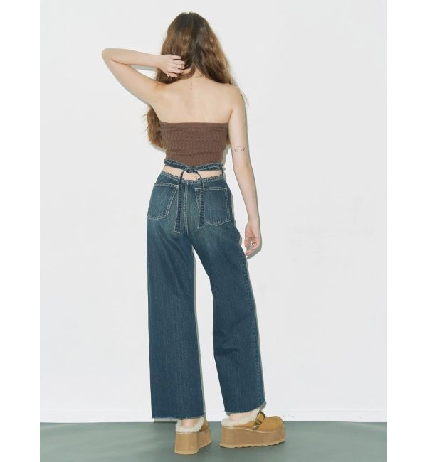 EVRIS「バックリボンワイドデニムパンツ」|デニム|