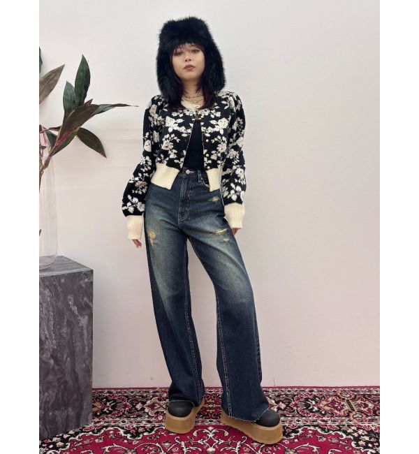 EVRIS「バックリボンワイドデニムパンツ」|デニム|