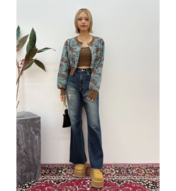 EVRIS「バックリボンワイドデニムパンツ」|デニム|