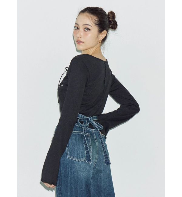 EVRIS「バックリボンワイドデニムパンツ」|デニム|