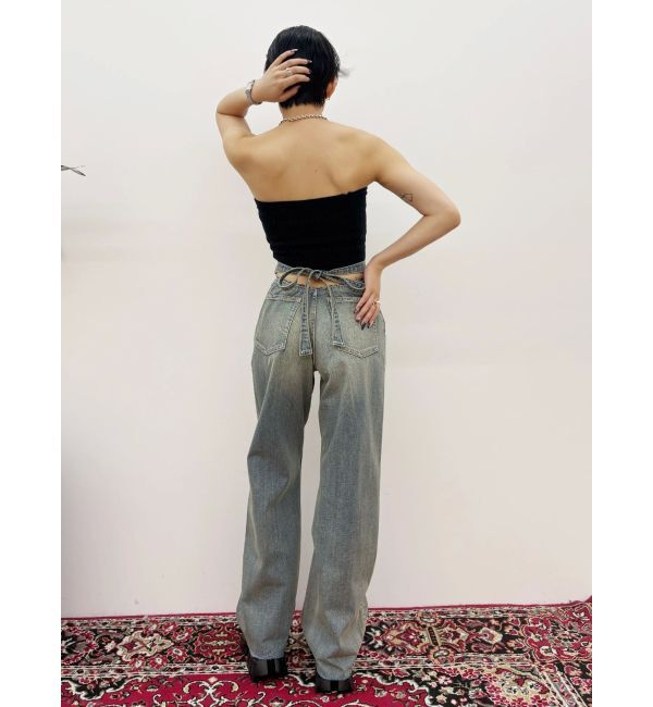 EVRIS「バックリボンワイドデニムパンツ」|デニム|