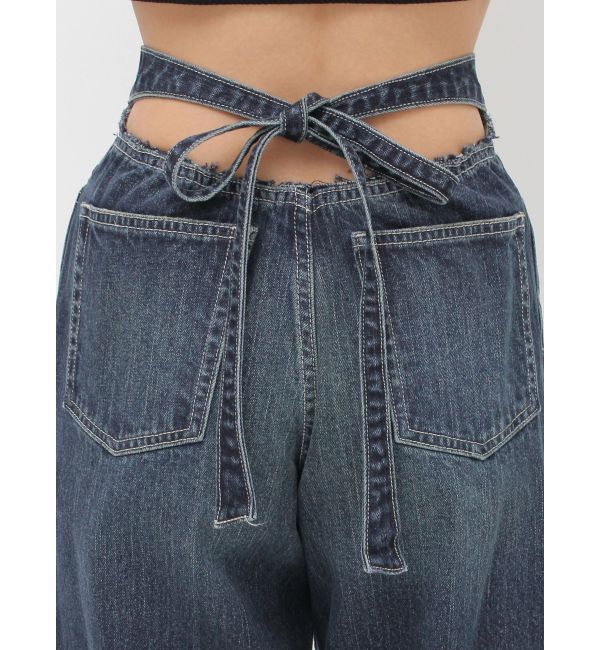 EVRIS「バックリボンワイドデニムパンツ」|デニム|