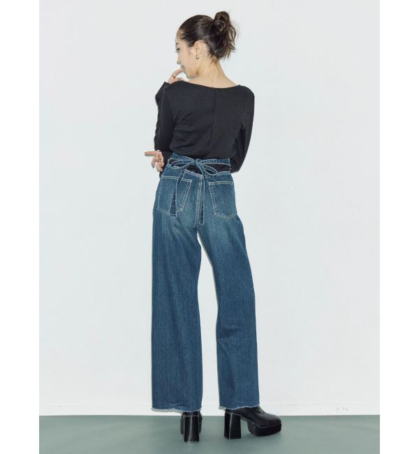 EVRIS「バックリボンワイドデニムパンツ」|デニム|