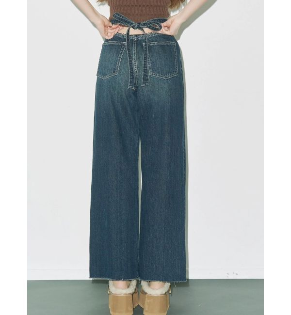 EVRIS「バックリボンワイドデニムパンツ」|デニム|インディゴ