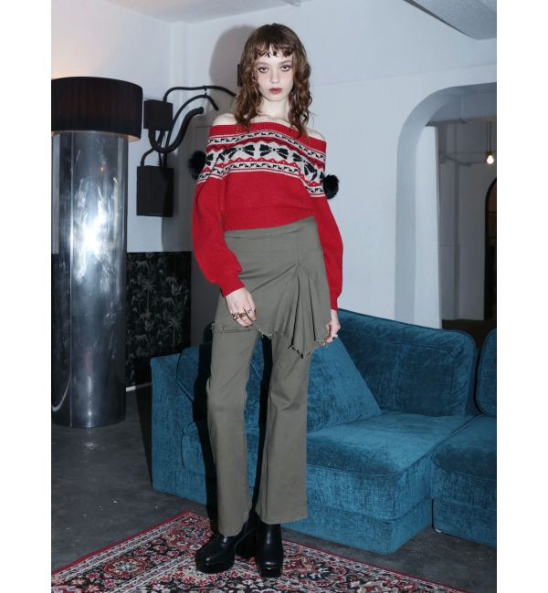 EVRIS「オリジナルグラフィックオフショルニットトップス」|ニット・セーター|