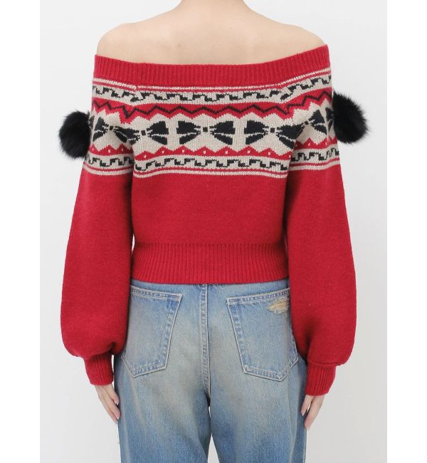 EVRIS「オリジナルグラフィックオフショルニットトップス」|ニット・セーター|