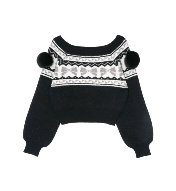 EVRIS「オリジナルグラフィックオフショルニットトップス」|ニット・セーター|