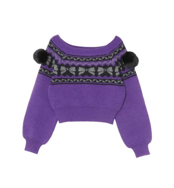 EVRIS「オリジナルグラフィックオフショルニットトップス」|ニット・セーター|