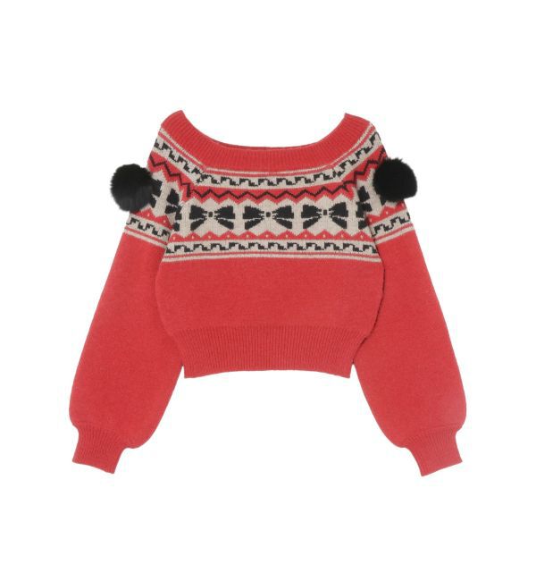 EVRIS「オリジナルグラフィックオフショルニットトップス」|ニット・セーター|