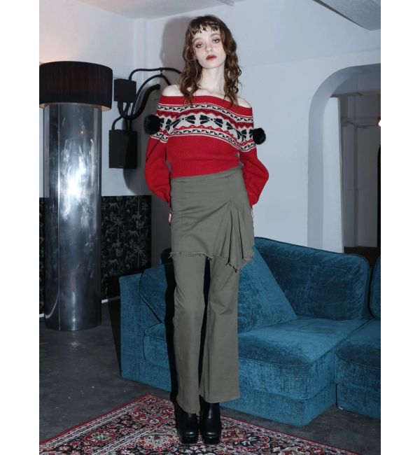 EVRIS「オリジナルグラフィックオフショルニットトップス」|ニット・セーター|