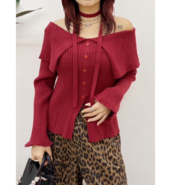 EVRIS「チョーカーオフショルニットトップス」|ニット・セーター|レッド