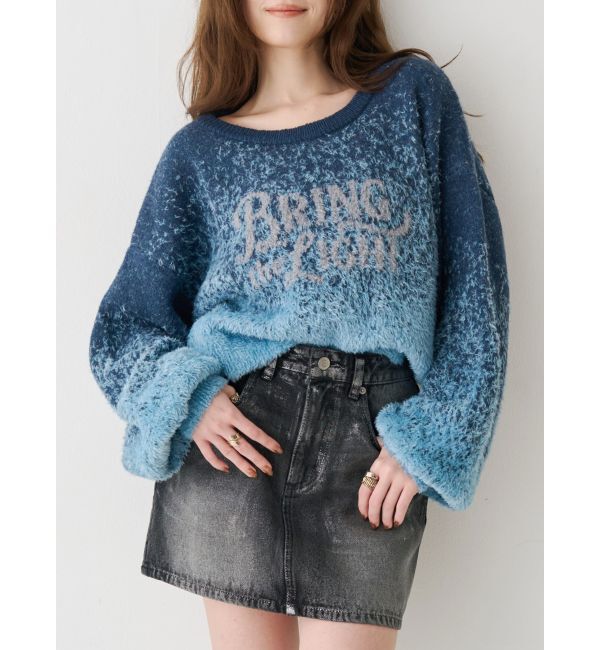 EVRIS「ロゴシャギーニットトップス」|ニット・セーター|ブルー