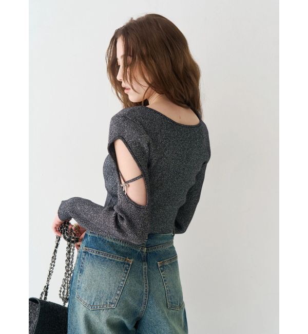 EVRIS「オープンアームラメチャームニットトップス」|ニット・セーター|