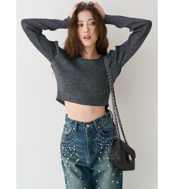 EVRIS「オープンアームラメチャームニットトップス」|ニット・セーター|